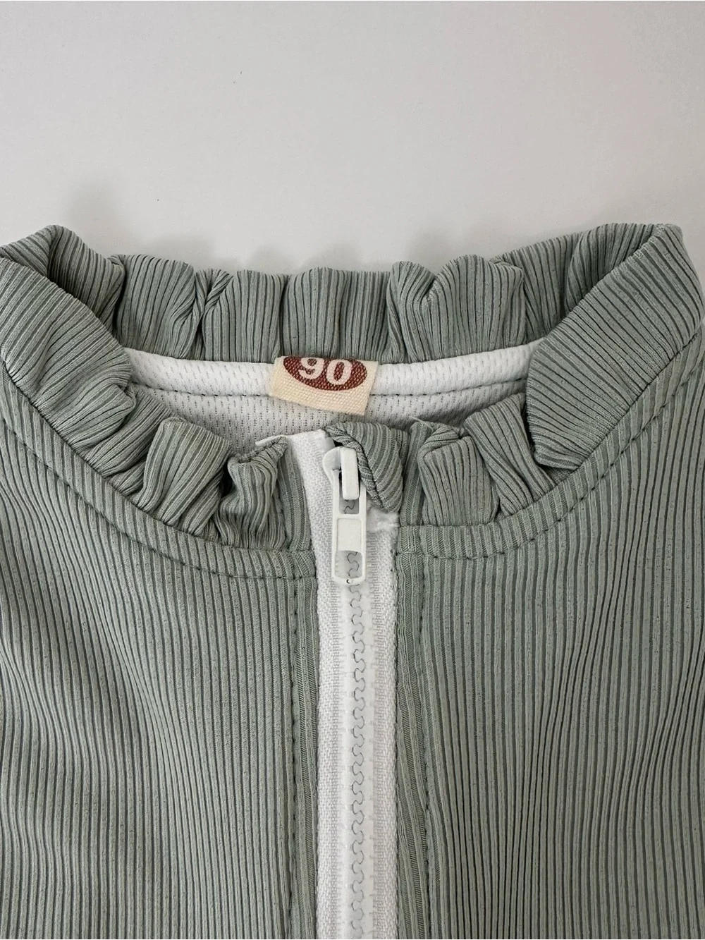 NWOT Baby Girl Long-Sleeve Sage Green‎ Ruffle Swim Rashguard One-Piece